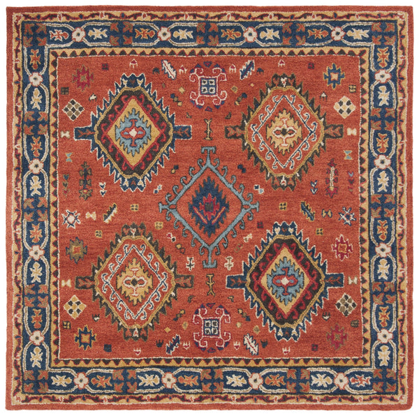 Safavieh Heritage Hand-Tufted Wool Runner In Rust & Navy — Timeless Geometric-Botanical Design, Durable Elegance 2'-3" x 9'-0" HG427P-29