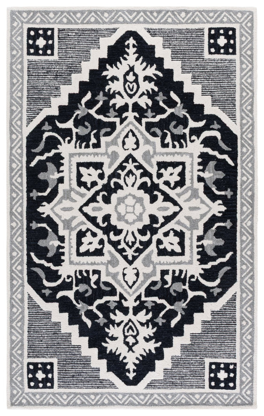 Safavieh Heritage Traditional Hand-tufted Runner Area Rug - Luxurious Wool Blend For Timeless Home Elegance Black ,Ivory 80% Wool,10% Cotton,10% Latex Hg675z-5