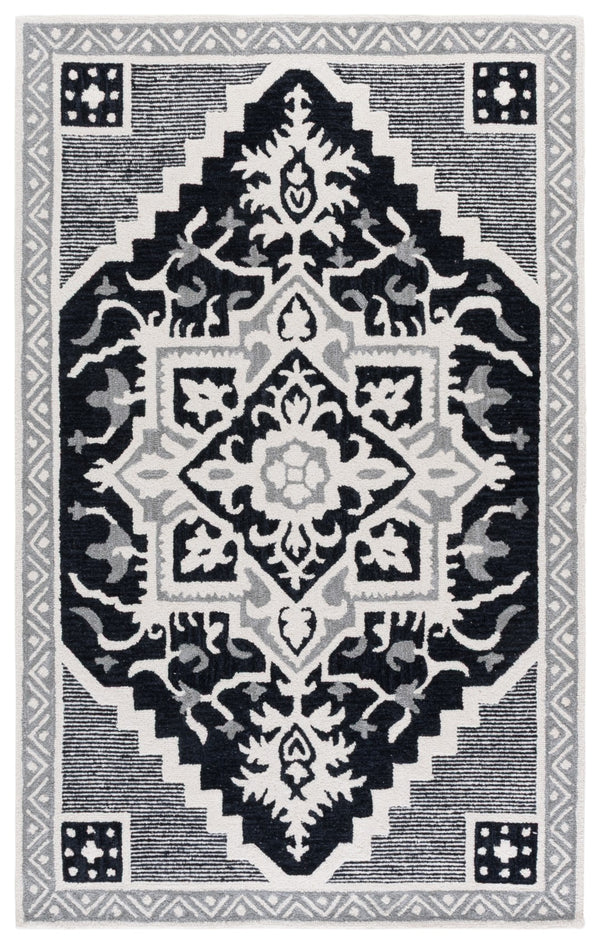 Safavieh Heritage Stylish Area Rug - Timeless Hand-tufted Design, Artisanal Craftsmanship, Versatile Elegance Black ,Ivory 80% Wool,10% Cotton,10% Latex Hg675z-4