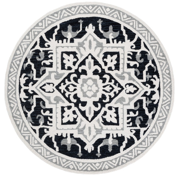 Safavieh Heritage Stylish Area Rug - Timeless Hand-tufted Design, Artisanal Craftsmanship, Versatile Elegance Black ,Ivory 80% Wool,10% Cotton,10% Latex Hg675z-4