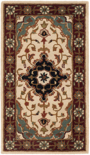 Safavieh Heritage Hand Tufted Wool Area Rug - Luxurious Floral Design, Crafted In India For Timeless Elegance Ivory ,Red Wool Hg760a-8ov