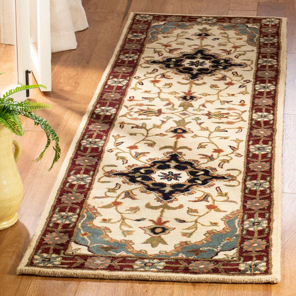 Safavieh Heritage Hand Tufted Wool Area Rug - Luxurious Floral Design, Crafted In India For Timeless Elegance Ivory ,Red Wool Hg760a-8ov