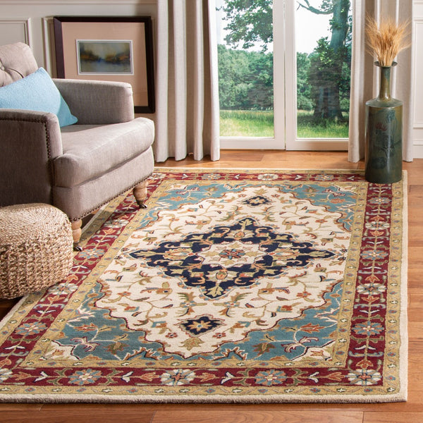 Safavieh Heritage Hand Tufted Wool Area Rug - Luxurious Floral Design, Crafted In India For Timeless Elegance Ivory ,Red Wool Hg760a-8ov