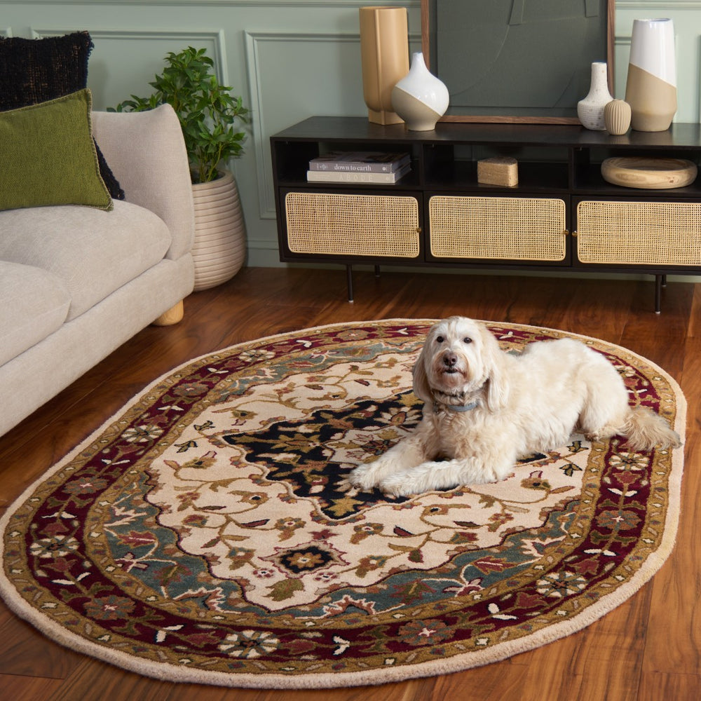 Safavieh Heritage Hand Tufted Wool Area Rug - Luxurious Floral Design, Crafted In India For Timeless Elegance Ivory ,Red Wool Hg760a-8ov