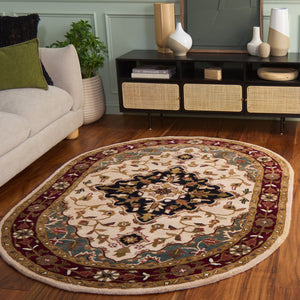 Safavieh Heritage Hand Tufted Wool Area Rug - Luxurious Floral Design, Crafted In India For Timeless Elegance Ivory ,Red Wool Hg760a-8ov
