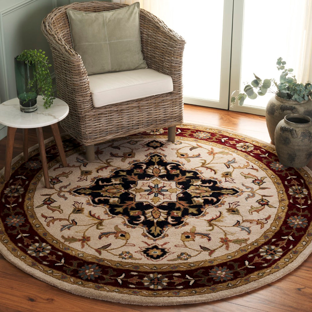 Safavieh Heritage Hand Tufted Wool Area Rug - Luxurious Floral Design, Crafted In India For Timeless Elegance Ivory ,Red Wool Hg760a-8ov