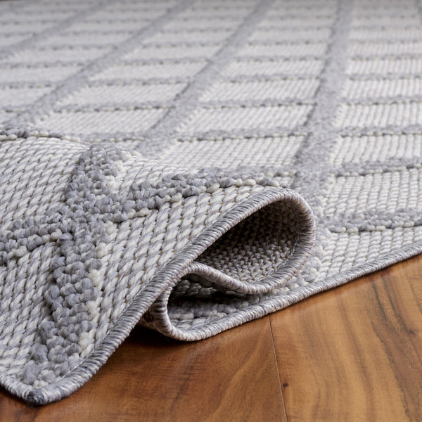 Safavieh Highland Modern Round Rug Light Grey Ivory — Low-Pile Geo Texture, Durable Power-Loomed Turkish Craftsmanship 6'-7" x 6'-7" HGL950F-7R