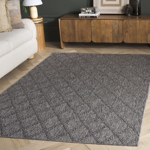 Safavieh Highland Turkish Power-Loomed Area Rug In Charcoal Grey — Low-Profile Geometric Design, Durable Comfort 6'-7" x 6'-7" HGL950H-7SQ