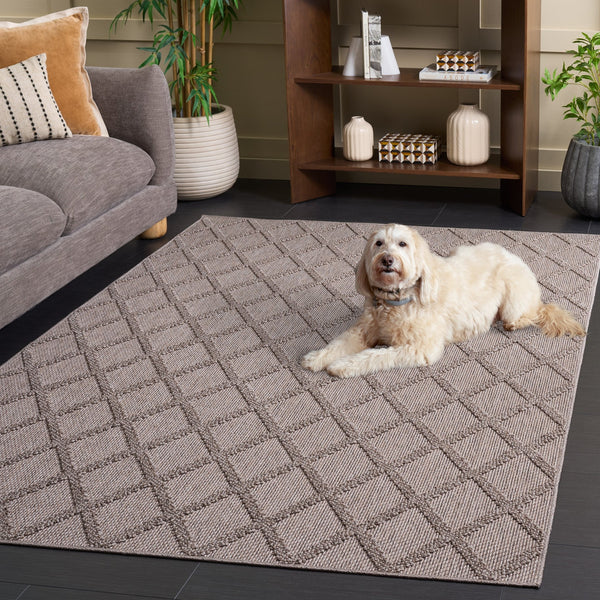 Safavieh Highland Modern Light Brown Beige Square Rug — Low Profile Geometric Power-Loomed Texture, Turkish Crafted 6'-7" x 6'-7" HGL950T-7SQ