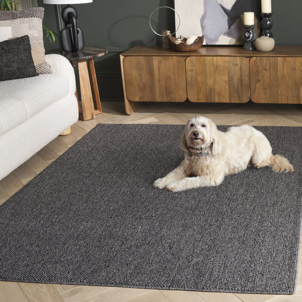 Safavieh Highland Power-Loomed Charcoal And Grey Area Rug — Low-Profile Modern Texture, Durable, Stain-Resistant 6'-7" x 6'-7" HGLP900H-7SQ