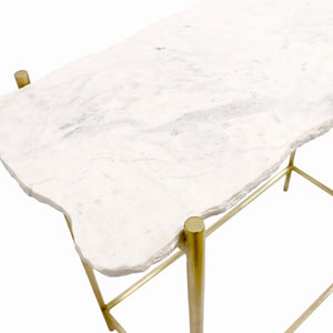 Pasargad Home Vasto Marble Console Table With Brushed Gold Stainless Steel Legs - Unique Design Accent White Stainless Steel Psaf-143