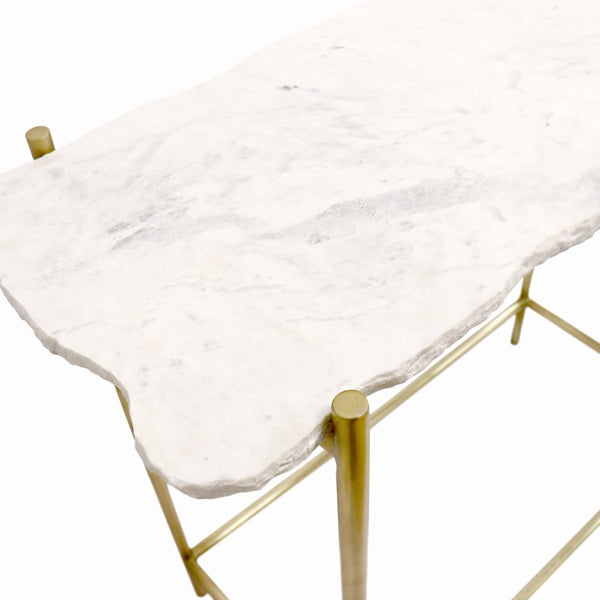 Pasargad Home Vasto Marble Console Table With Brushed Gold Stainless Steel Legs - Unique Design Accent White Stainless Steel Psaf-143