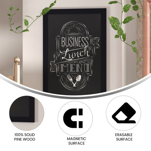 English Elm Canterbury Rustic Wall-Mount Magnetic Chalkboard Sign - Versatile Memo Board for Home & Business Black 24"W x 0.75"D x 36"H HGWA-4GD-CRE8-172315-GG