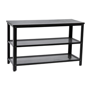 English Elm Easton 3-Tier Wooden Entryway Bench with Industrial Metal Frame for Stylish Storage and Seating Black Wash HGWA-BCH-MTL-3T-BLKWSH-GG