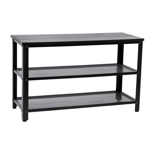 English Elm Easton 3-Tier Wooden Entryway Bench with Industrial Metal Frame for Stylish Storage and Seating Black Wash HGWA-BCH-MTL-3T-BLKWSH-GG