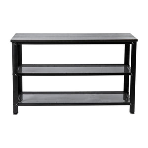 English Elm Easton 3-Tier Wooden Entryway Bench with Industrial Metal Frame for Stylish Storage and Seating Black Wash HGWA-BCH-MTL-3T-BLKWSH-GG