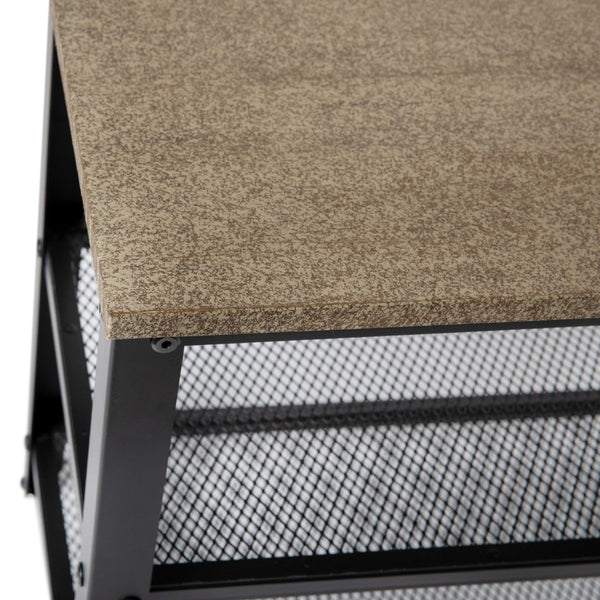 English Elm Easton 3-Tier Wooden Entryway Bench with Industrial Metal Frame for Stylish Storage and Seating Weathered Brown HGWA-BCH-MTL-3T-WEATH-GG