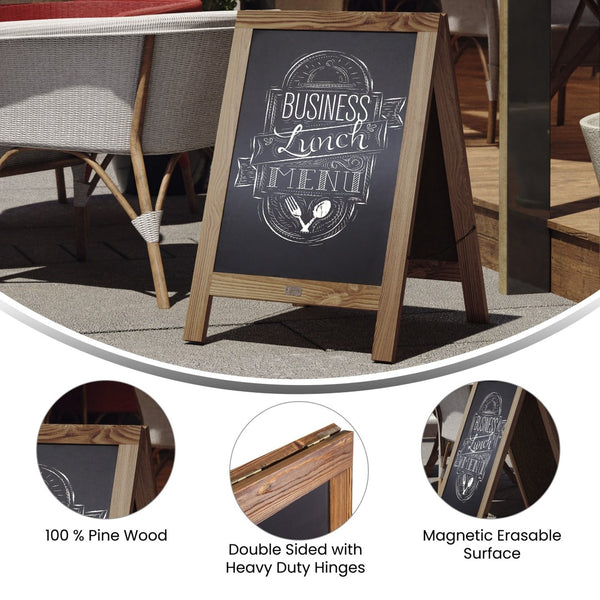 English Elm Canterbury Vintage Wooden A-Frame Magnetic Chalkboard Sign, Double-Sided Display for Events & Promotions Torched Brown 30"H x 20"W HGWA-CB-3020-TORCH-GG
