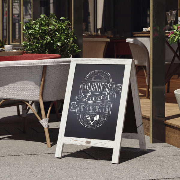 English Elm Canterbury Vintage Wooden A-Frame Magnetic Chalkboard Sign, Double-Sided Display for Events & Promotions White Wash 30"H x 20"W HGWA-CB-3020-WHWSH-GG