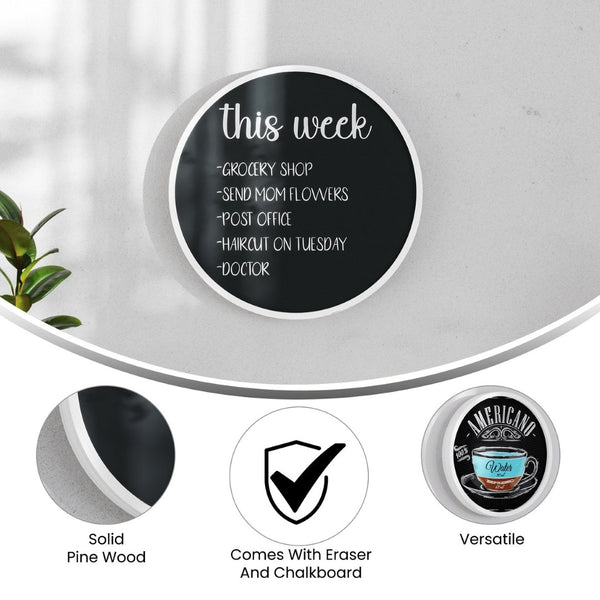English Elm Canterbury Round Wall-Mounted Magnetic Chalkboard with Eraser and Chalk for Home or Business Use White Washed 18" HGWA-CHKCIRCLE18-WHTWSH-GG