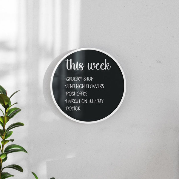 English Elm Canterbury Round Wall-Mounted Magnetic Chalkboard with Eraser and Chalk for Home or Business Use White Washed 18" HGWA-CHKCIRCLE18-WHTWSH-GG
