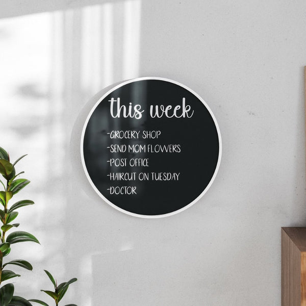 English Elm Canterbury Round Wall-Mounted Magnetic Chalkboard with Eraser and Chalk for Home or Business Use White Washed 24" HGWA-CHKCIRCLE24-WHTWSH-GG