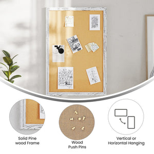 English Elm Camden Rustic Wall Mount Cork Board with Wooden Push Pins - Perfect for Home, Office & School Decor White Washed 20"W x 30"H HGWA-CK-20X30-WHTWSH-GG