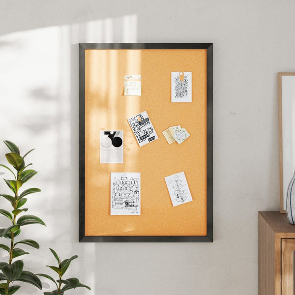 English Elm Camden Rustic Wall Mount Cork Board with Wooden Push Pins - Perfect for Home, Office & School Decor Black 24"W x 36"H HGWA-CK-24X36-BLK-GG