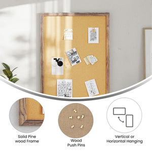 English Elm Camden Rustic Wall Mount Cork Board with Wooden Push Pins - Perfect for Home, Office & School Decor Torched Brown 24"W x 36"H HGWA-CK-24X36-BRN-GG