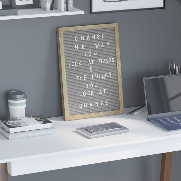 English Elm Gracie Elegant Felt Letter Board with Premium Pine Frame, 389 Letters for Creative Messaging Fun Weathered Wood Frame/Gray Felt 12"W x 17"H HGWA-FB1217-WEATH-GG