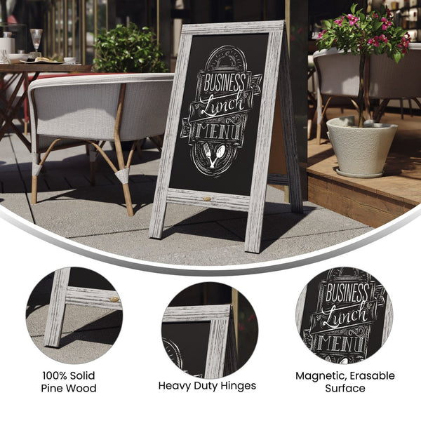 English Elm Canterbury Vintage Wooden A-Frame Magnetic Chalkboard Sign, Double-Sided Display for Events & Promotions Graywash 40"H x 20"W HGWA-GDI-CRE8-132315-GG