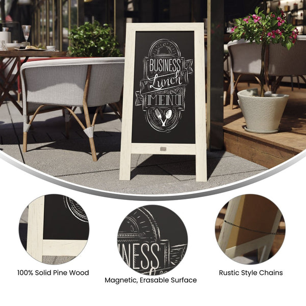English Elm Canterbury Vintage Wooden A-Frame Magnetic Chalkboard Sign, Double-Sided Display for Events & Promotions Solid White 40"H x 20"W HGWA-GDI-CRE8-454315-GG