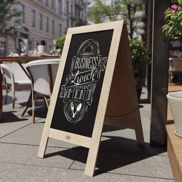 English Elm Canterbury Vintage Wooden A-Frame Magnetic Chalkboard Sign, Double-Sided Display for Events & Promotions Weathered Brown 40"H x 20"W HGWA-GDI-CRE8-472315-GG