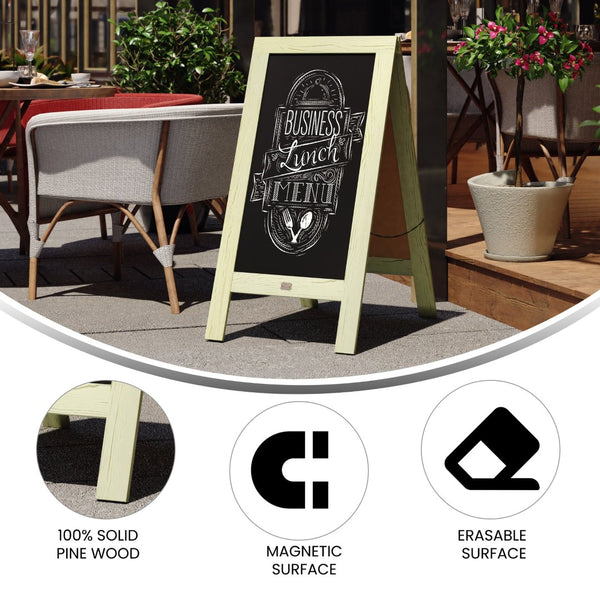 English Elm Canterbury Vintage Wooden A-Frame Magnetic Chalkboard Sign, Double-Sided Display for Events & Promotions Rustic Green 40"H x 20"W HGWA-GDI-CRE8-554315-GG