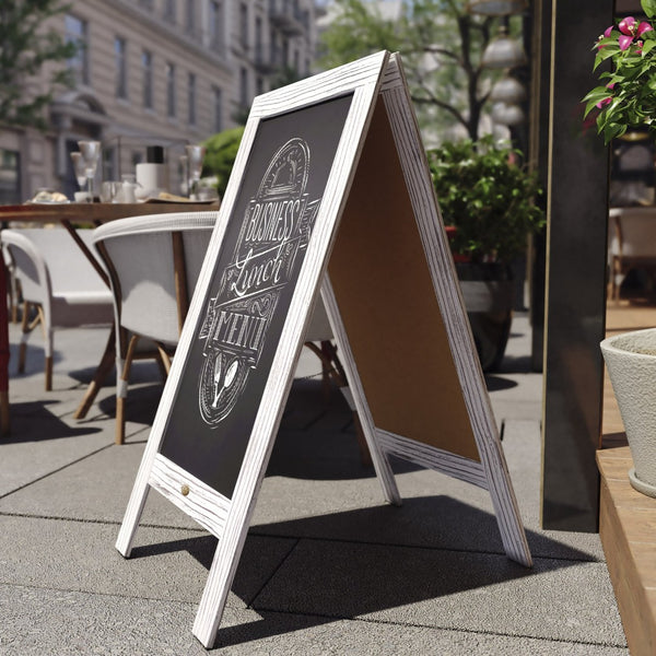 English Elm Canterbury Vintage Wooden A-Frame Magnetic Chalkboard Sign, Double-Sided Display for Events & Promotions White Wash 40"H x 20"W HGWA-GDIS-CRE8-342315-GG