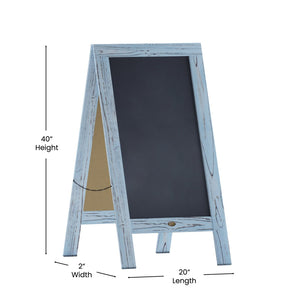 English Elm Canterbury Vintage Wooden A-Frame Magnetic Chalkboard Sign, Double-Sided Display for Events & Promotions Robin Blue 40"H x 20"W HGWA-GDIS-CRE8-542315-GG