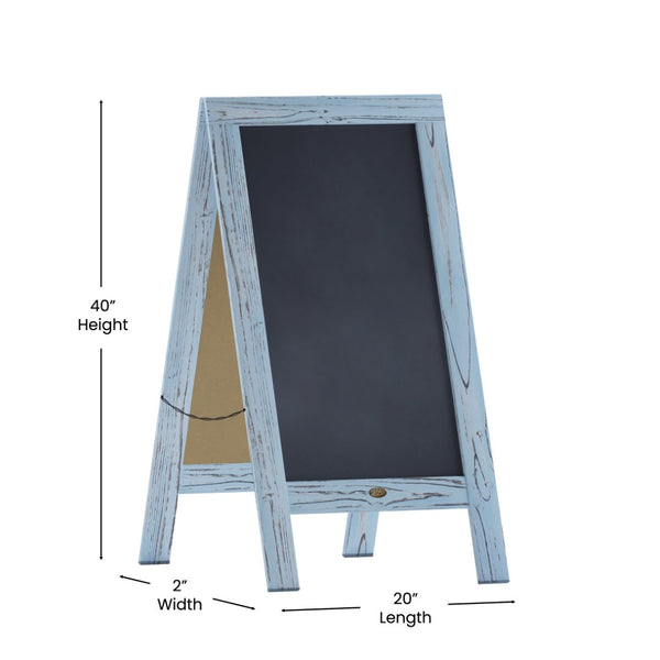 English Elm Canterbury Vintage Wooden A-Frame Magnetic Chalkboard Sign, Double-Sided Display for Events & Promotions Robin Blue 40"H x 20"W HGWA-GDIS-CRE8-542315-GG