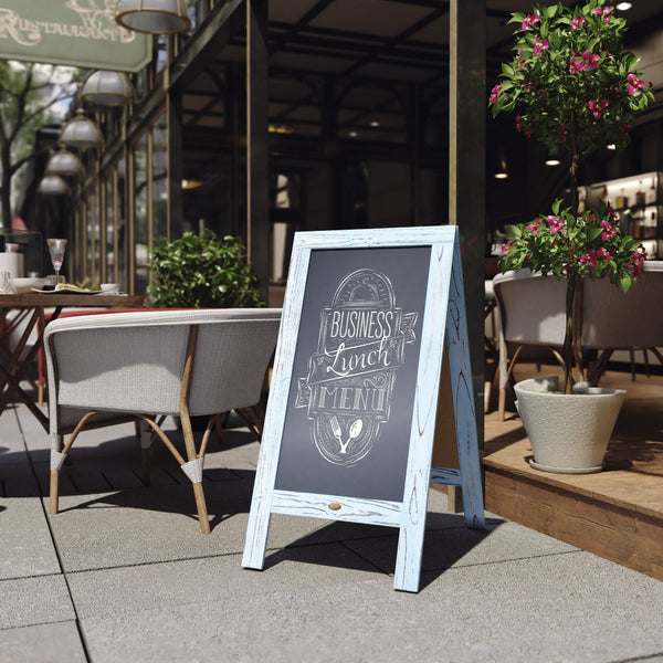 English Elm Canterbury Vintage Wooden A-Frame Magnetic Chalkboard Sign, Double-Sided Display for Events & Promotions Robin Blue 40"H x 20"W HGWA-GDIS-CRE8-542315-GG