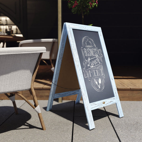 English Elm Canterbury Vintage Wooden A-Frame Magnetic Chalkboard Sign, Double-Sided Display for Events & Promotions Robin Blue 40"H x 20"W HGWA-GDIS-CRE8-542315-GG