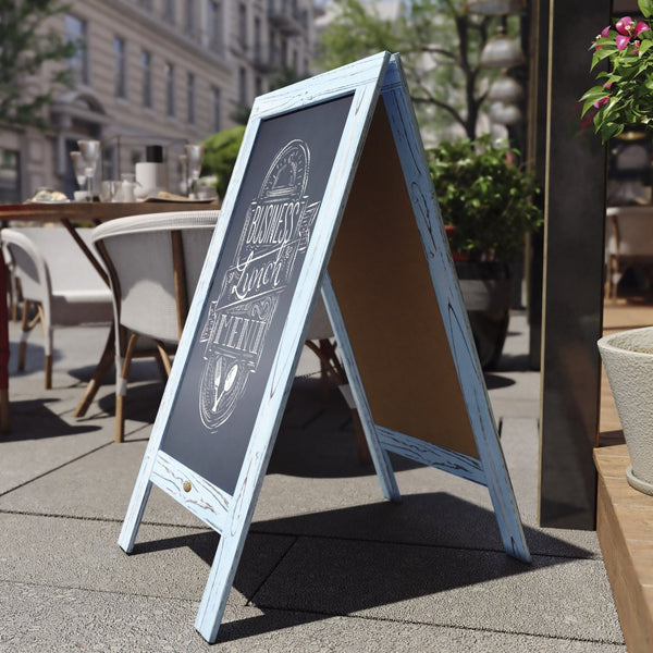 English Elm Canterbury Vintage Wooden A-Frame Magnetic Chalkboard Sign, Double-Sided Display for Events & Promotions Robin Blue 40"H x 20"W HGWA-GDIS-CRE8-542315-GG