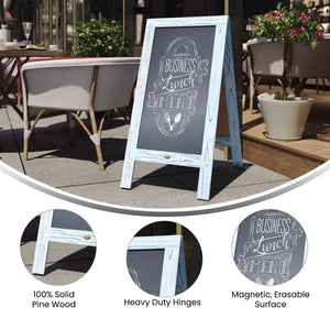 English Elm Canterbury Vintage Wooden A-Frame Magnetic Chalkboard Sign, Double-Sided Display for Events & Promotions Robin Blue 40"H x 20"W HGWA-GDIS-CRE8-542315-GG