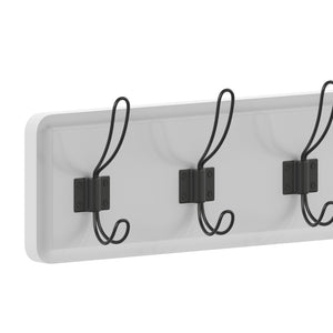 English Elm Daly Wall Mounted 34-Inch Solid White Pine Storage Rack with 7 Hooks for Stylish Organization Anywhere HGWA-SCR-7-SLDWHT-GG