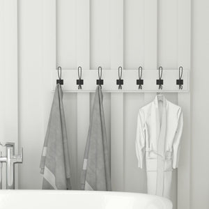 English Elm Daly Wall Mounted 34-Inch Solid White Pine Storage Rack with 7 Hooks for Stylish Organization Anywhere HGWA-SCR-7-SLDWHT-GG