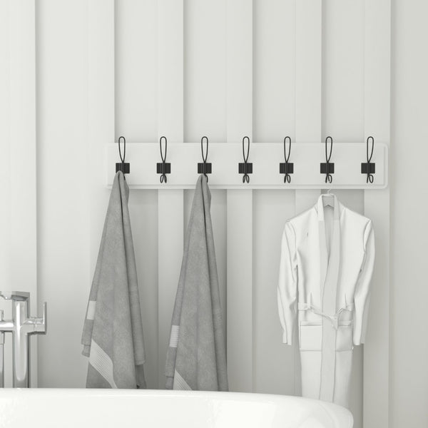 English Elm Daly Wall Mounted 34-Inch Solid White Pine Storage Rack with 7 Hooks for Stylish Organization Anywhere HGWA-SCR-7-SLDWHT-GG