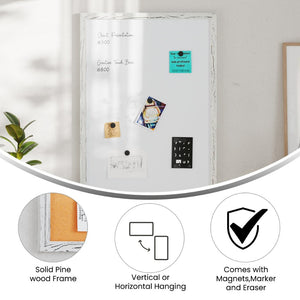 English Elm Bristol Rustic Wall Mount White Board with Accessories for Home, School, or Office Organization White Washed 24"W x 36"H HGWA-WHITE-24X36-WHTWSH-GG