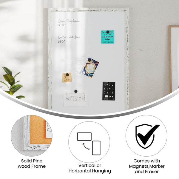 English Elm Bristol Rustic Wall Mount White Board with Accessories for Home, School, or Office Organization White Washed 24"W x 36"H HGWA-WHITE-24X36-WHTWSH-GG