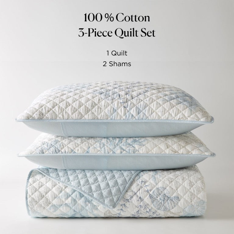 JLA Home Sea Meadow Garment Washed Cotton Quilt Set for Cottage and Coastal Bedroom Decor 108 W x 90 L HH14-1996