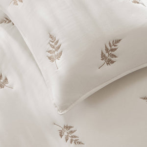 JLA Home Willow Botanical Embroidered Cotton Quilt Set Soft Neutral Tones for Organic Bedrooms White/Tan 108 W x 90 L HH14-2025