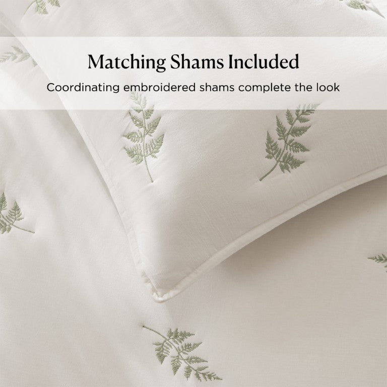 JLA Home Willow Botanical Embroidered Cotton Quilt Set Soft Neutral Tones for Organic Bedrooms White/Sage 90 W x 90 L HH14-2026