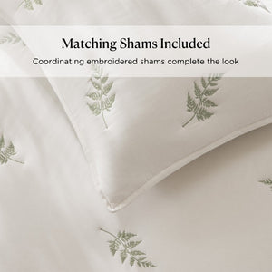 JLA Home Willow Botanical Embroidered Cotton Quilt Set Soft Neutral Tones for Organic Bedrooms White/Sage 90 W x 90 L HH14-2026